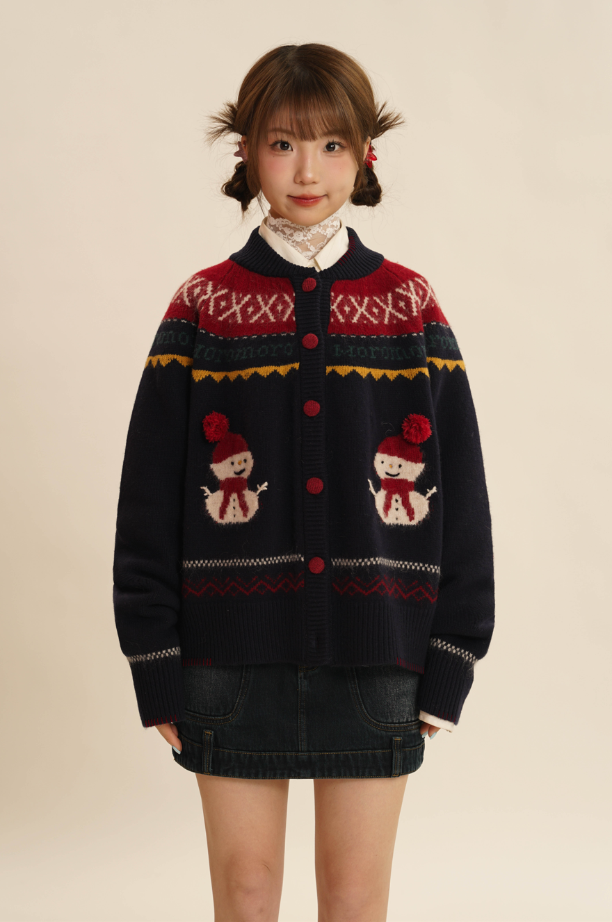 Embroidered shops Snowman Zip Up Cardigan