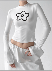 Abstract Flower Graphic Fitted Long - Sleeve Tee - COPPING THREADS - CT Select