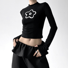 Abstract Flower Graphic Fitted Long - Sleeve Tee - COPPING THREADS - CT Select