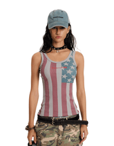American Flag Print Ribbed Tank Top - COPPING THREADS - 0123Start