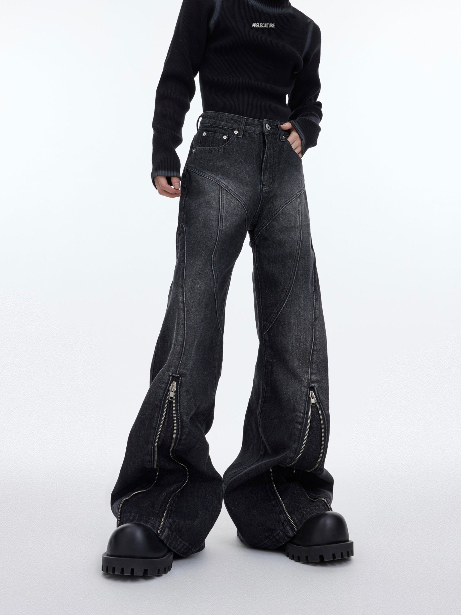 ArguE CulturE Metal Zipper Flared Denim - COPPING THREADS - ArguE CulturE