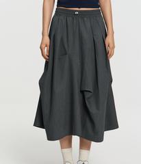 Asymmetric Pleated A - Line Midi Skirt - COPPING THREADS - RAPPEYE