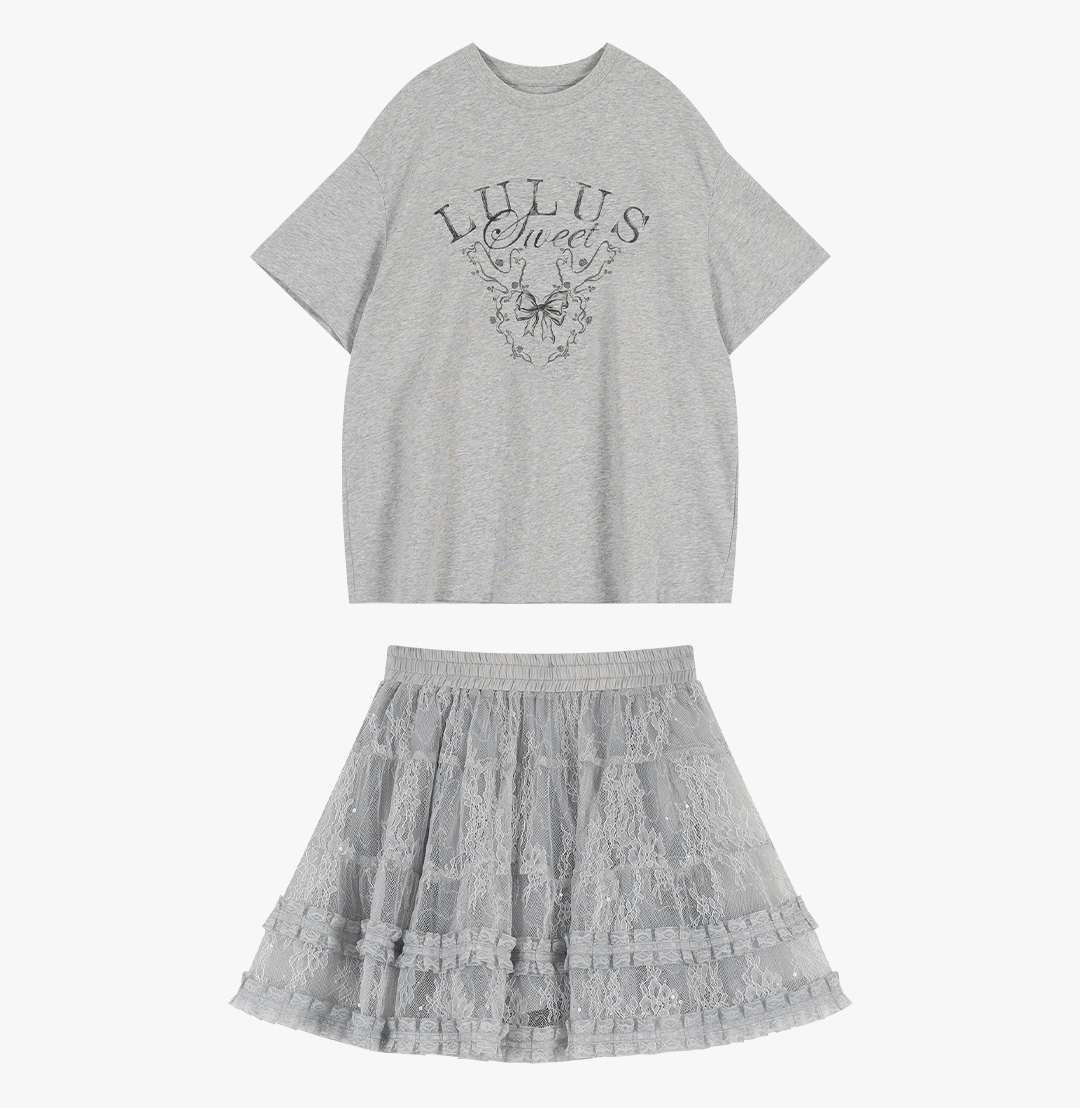 Balletcore Graphic Tee & Layered Tulle Cake Skirt Set - COPPING THREADS - LulusMiracle