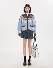 Blue Fair Isle Zip - Up Knit Cardigan Sweater - COPPING THREADS - CT Select