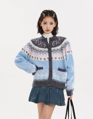 Blue Fair Isle Zip - Up Knit Cardigan Sweater - COPPING THREADS - CT Select