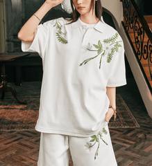 Botanical Embroidered Waffle Knit Polo Shirt - COPPING THREADS - Harsh and Cruel