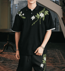 Botanical Embroidered Waffle Knit Polo Shirt - COPPING THREADS - Harsh and Cruel