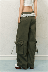 Bow Pockets Low - Rise Lace Trim Cargo Pants - COPPING THREADS - AGAM
