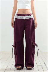 Bow Pockets Low - Rise Lace Trim Cargo Pants - COPPING THREADS - AGAM