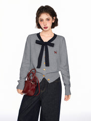 Bow - Tie V - Neck Knit Cardigan Sweater - COPPING THREADS - CT Select