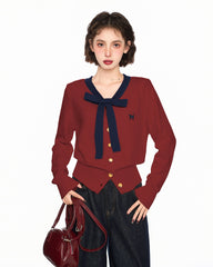 Bow - Tie V - Neck Knit Sweater - COPPING THREADS - CT Select