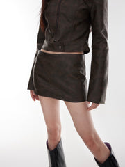 Brown PU Leather Jacket & Mini Skirt Set - COPPING THREADS - CT Select