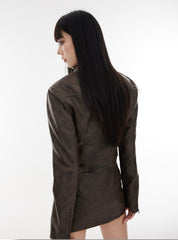 Brown PU Leather Jacket & Mini Skirt Set - COPPING THREADS - CT Select