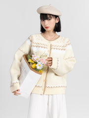 Butter Yellow Fair Isle Pattern Knit Cardigan - COPPING THREADS - CT Select
