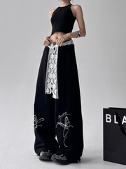 Butterfly Embroidered Lace - Trim Wide Leg Pants - COPPING THREADS - CT Select