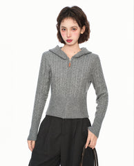 Cable Knit Hooded Zip - Up Cardigan Sweater - COPPING THREADS - CT Select