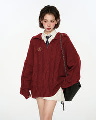 Cable Knit Polo Collar Pullover Sweater - COPPING THREADS - CT Select