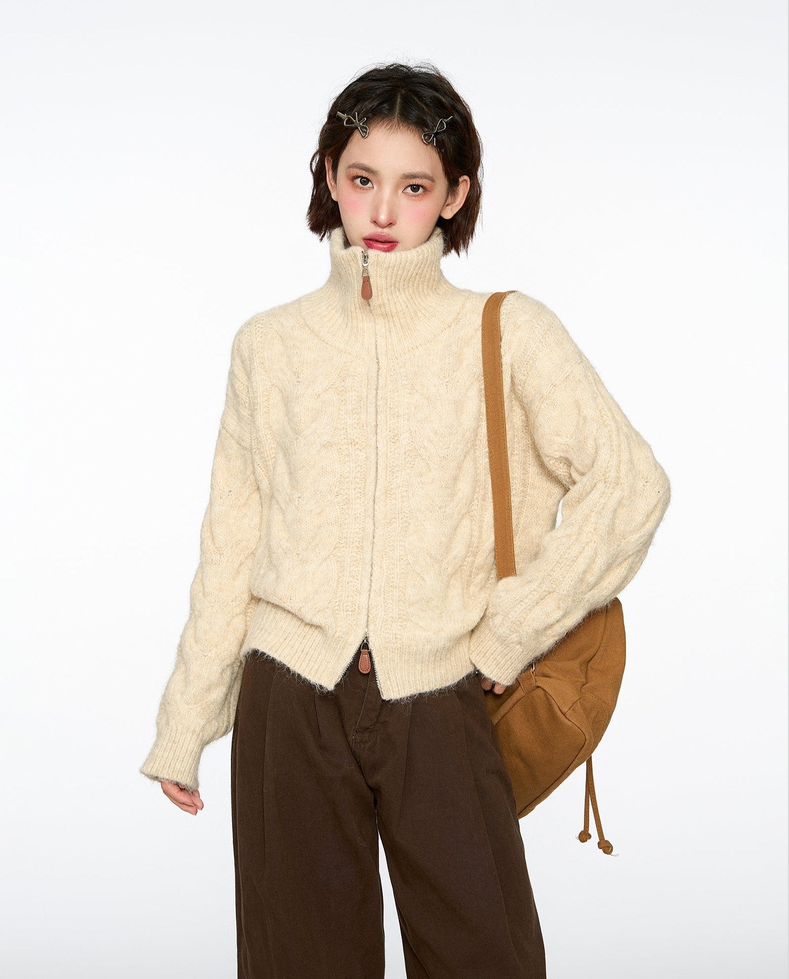 Cable Knit Stand Collar Sweater - COPPING THREADS - CT Select