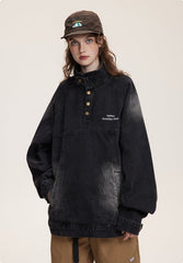 CATTEE Distressed Stand Collar Denim Jacket - COPPING THREADS - CATTEE