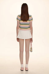 【Clearance Sale】Striped Color Block Ribbon Bow Knit Polo Shirt - COPPING THREADS - MOROMORO