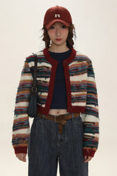Colorblock Striped Knit Cropped Cardigan - COPPING THREADS - MOROMORO