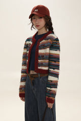 Colorblock Striped Knit Cropped Cardigan - COPPING THREADS - MOROMORO
