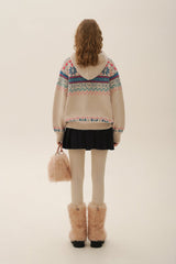 Colorful Fair Isle Heart Striped V - Neck Layered Hoodie Sweater - COPPING THREADS - MOROMORO