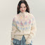 Colorful Hand - in - Hand Graphic Knit Cardigan - COPPING THREADS - CHICISLAND