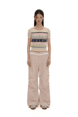 Colorful Striped Floral Pattern Off - Shoulder Knit Top - COPPING THREADS - MOROMORO