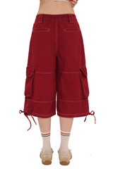 Contrast Stitch Utility Cargo Jorts - COPPING THREADS - MOROMORO