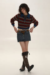 Contrast Stripe Polo Knit Sweater - COPPING THREADS - MOROMORO