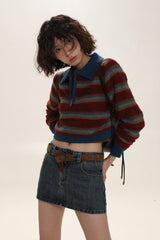 Contrast Stripe Polo Knit Sweater - COPPING THREADS - MOROMORO