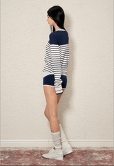 Contrast Trim Striped Knit Cardigan & Shorts Set - COPPING THREADS - AGAM