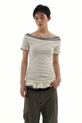 Cotton - Linen Off - Shoulder Faux Layered Tee - COPPING THREADS - MOROMORO