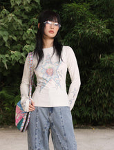 Crayon Hand - drawn Star Print Long Sleeve Tee - COPPING THREADS - ARTMONSTER