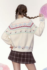 Cream Fair Isle Pattern Knit Cardigan - COPPING THREADS - AYF