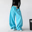 Blue wide-leg pants, front view