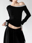 Black Gray contrast cuff asymmetric top, hem detail view