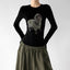 Black dog-print long-sleeve top front hands - CT66284