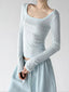 Blue ribbed scoop-neck top angled front - CT66295