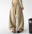 Khaki wide-leg pants, front view.