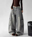 Light Blue cargo wide leg jeans, front view