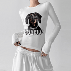 Dachshund Graphic Long - Sleeve Crop Tee - COPPING THREADS - CT Select