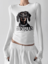 Dachshund Graphic Long - Sleeve Crop Tee - COPPING THREADS - CT Select
