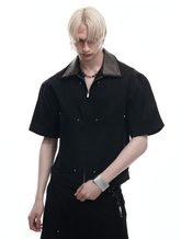 Deconstructed Rivet PU Patchwork Short Sleeve Utility Set - COPPING THREADS - ArguE CulturE