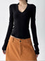 Deep V-Neck Fitted Long-Sleeve Top - CT231152 - COPPING THREADS - CT ORIGINALS