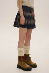 Denim Belted Plaid Pleated Skirt - COPPING THREADS - MOROMORO