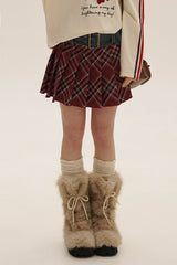 Denim Belted Plaid Pleated Skirt - COPPING THREADS - MOROMORO