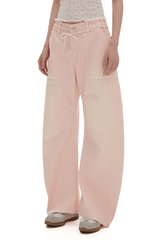 Detachable Drawstring Peach Pink Wide - Leg Pants - COPPING THREADS - MOROMORO