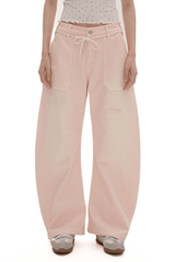 Detachable Drawstring Peach Pink Wide - Leg Pants - COPPING THREADS - MOROMORO